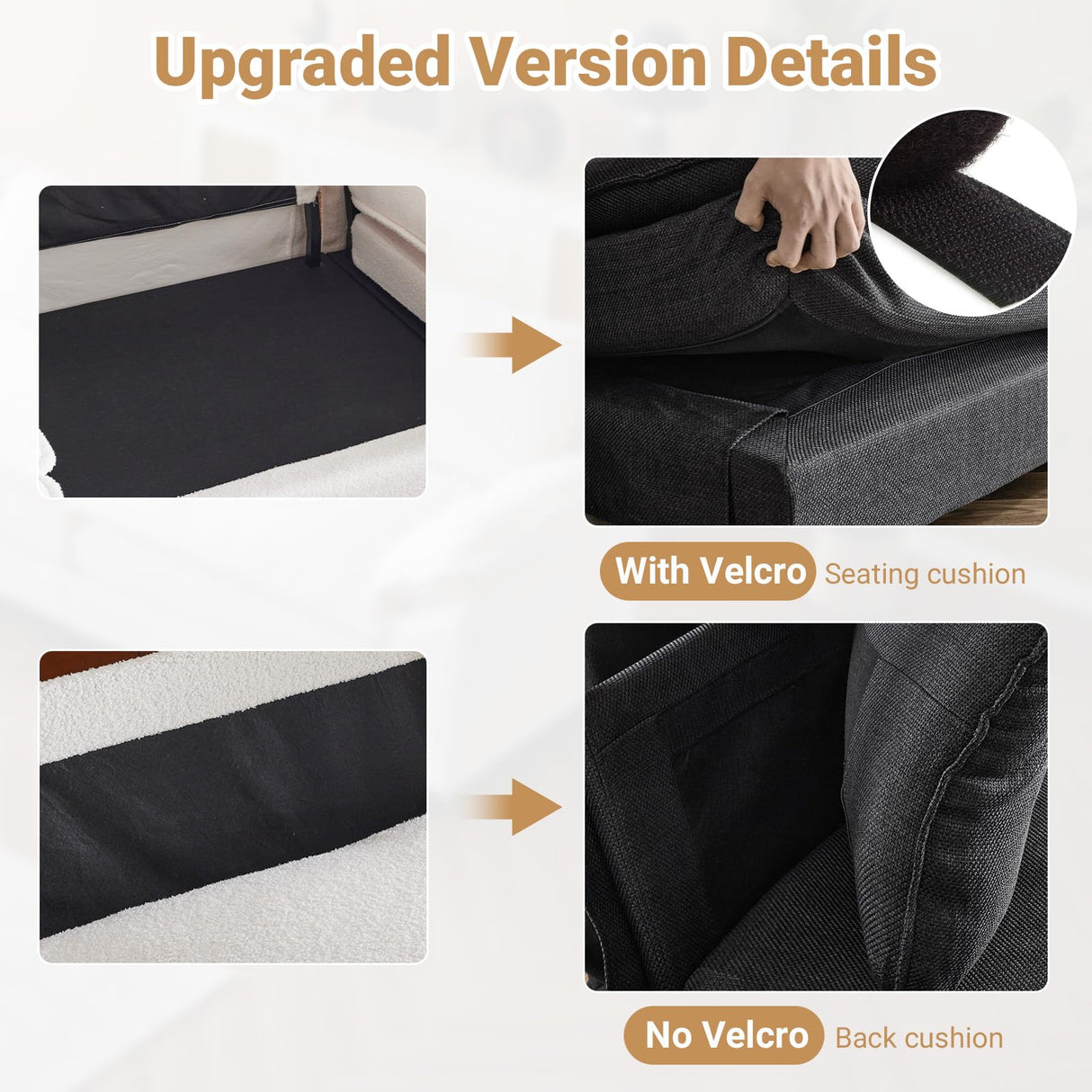 VINGLI 121" Cloud Couch, Comfy Modular Sectional Sofa Set for Living Room,Modern Linen 3-Seat Convertible Loveseat Sofa with 1 Ottoman for Small Space.（Black） VINGLI