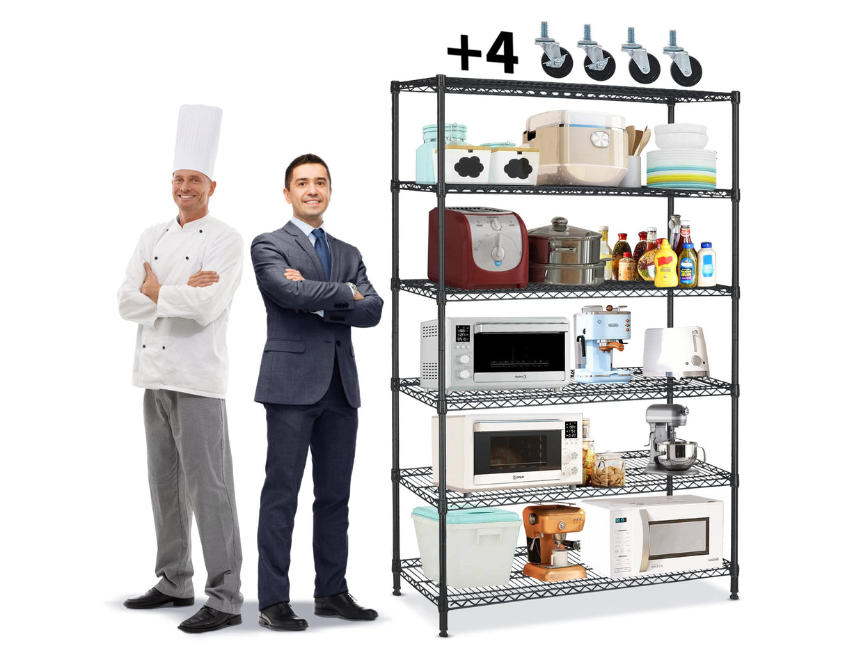 6000Lbs Capacity Metal Shelving Unit 6 Tier Adjustable Shelves for Storage Heavy Duty Commercial Grade Wire Shelf with Wheels & Feet 48" ×18" ×78" Storage Rack for Warehouse Garage Pantry Basement MKDLUFEI