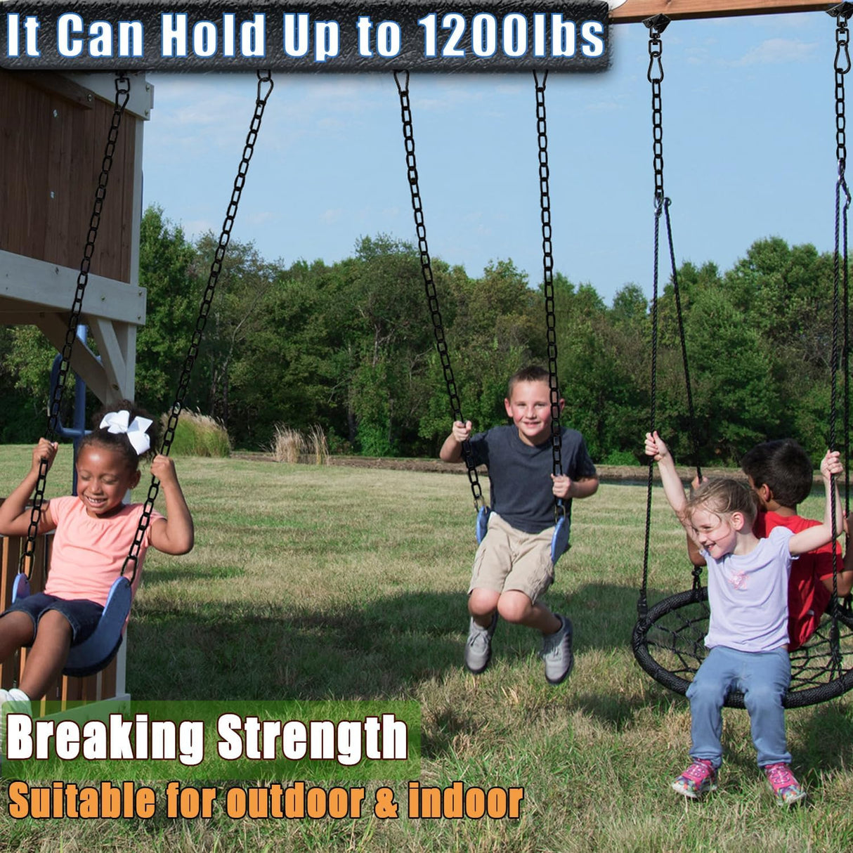 2 Pack Hanging Swing Chain with 4 Carabiners 25.6in, 660LB Capacity Heavy Duty Hammock Hardware Kit for Punching Bags, Swing Chairs, Indoor & Outdoor Gym (Black) Gelury