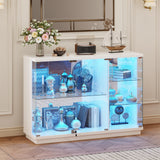 HNEBC Lockable Display Curio Cabinet with Glass Door,47.2" W Glass Display Cabinet with 3 Color Lights for Collectibles,5-Tier Lighted Display Case with Human Sensor,Living Room,White HNEBC