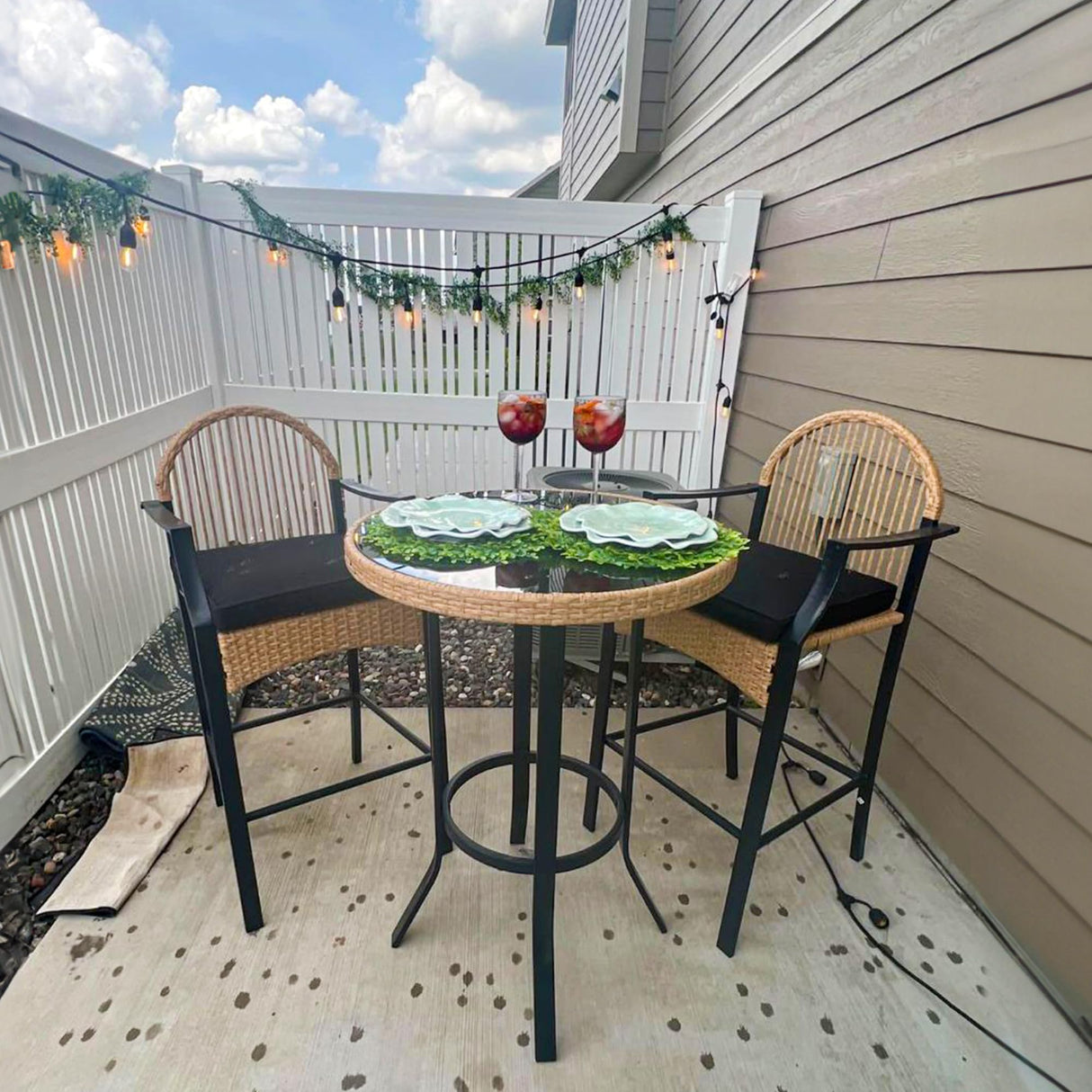 YITAHOME Patio Bar Table Sets, 3-Piece Outdoor Wicker Bar Height Bistro with Soft Cushions, Steel Frame for Poolside Balcony, Barstools (Black+Light Yellow) YITAHOME