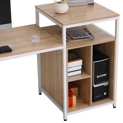 HOMCOM 68 Inch Modern Oak Wood Grain Office Desk with CPU Stand and Ample Storage Shelves - WoodArtSupply