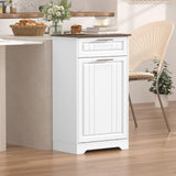 Single 10 Gallon Tilt Out Trash Can Cabinet with Deodorizing Function, Wooden Hidden Garbage Can Holder with Storage Drawers for Kitchen and Dining Room, Laundry Hamper Cabinet for Bathroom, White jmhdyg