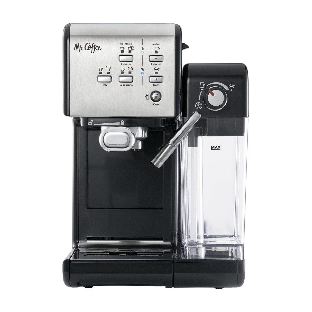 Mr. Coffee Programmable Espresso & Cappuccino Machine with Automatic Milk Frother & 19-Bar Pump, Stainless Steel Mr. Coffee