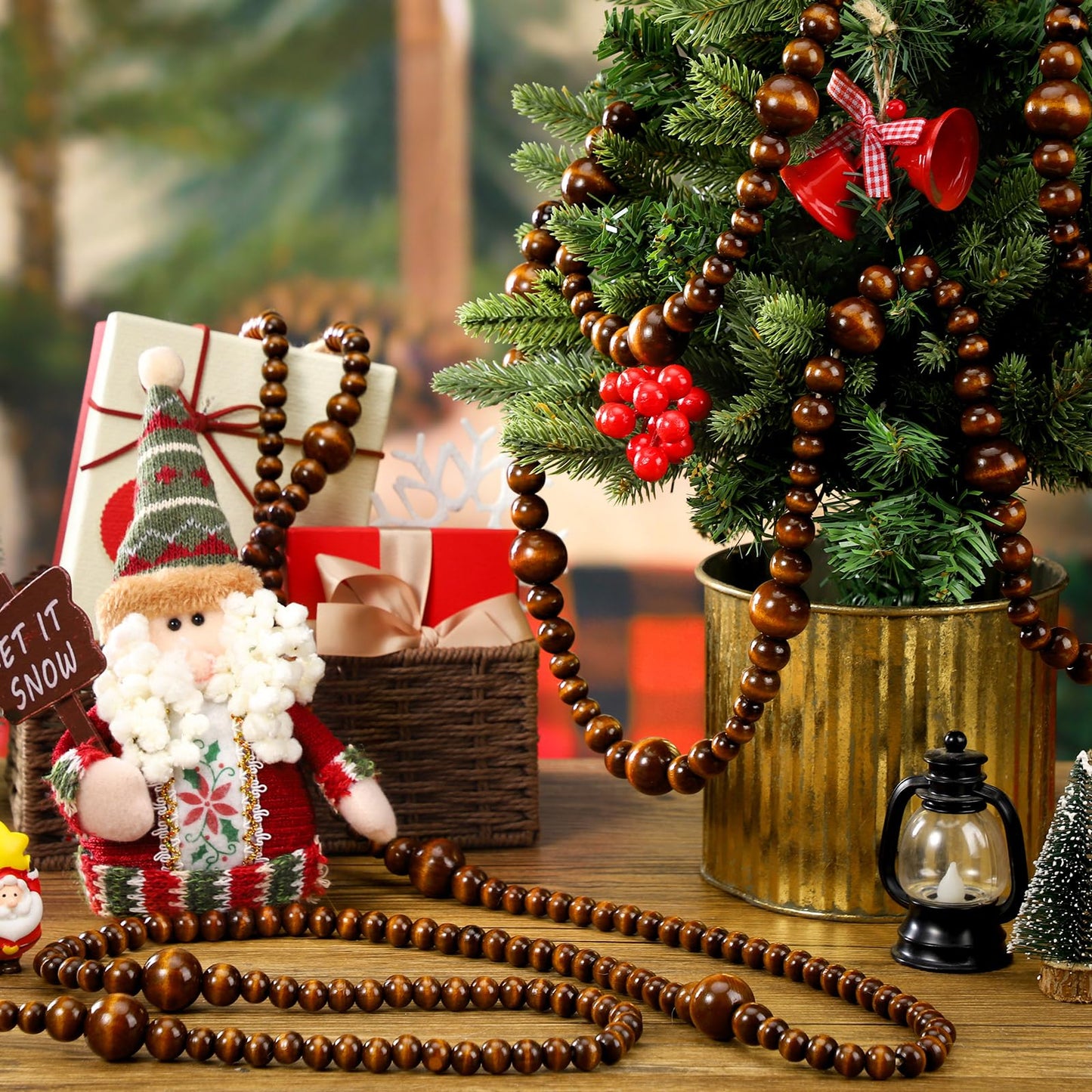 Bucherry 4 Pcs Christmas Wood Bead Garland 28.8 Feet Wooden Beaded Garland Boho Farmhouse Garland Farmhouse Home Decor Hanging Decorations Ornaments for Xmas Tree Wall, 7.2 Feet/ 1 Pcs (Coffee)