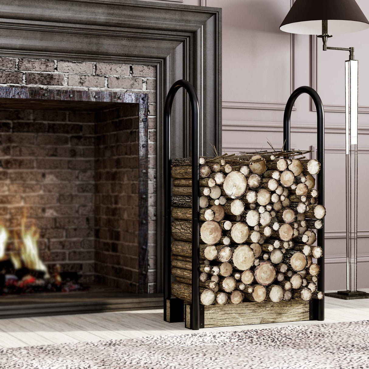 Fire Beauty Firewood Log Rack Adjustable Bracket Kit, Fireplace Wood Storage Holder,Black Powder,Coated Steel, Outdoor and Indoor Fire Beauty
