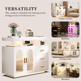HWB Sideboard Buffet Cabinet with Charging Station, Coffee Bar Table with RGB LED Light, Auto-Sensor Design, Bar Cabinet with Storage with 3 Drawers and 2 Doors for Kitchen, Dinning(White) HWB