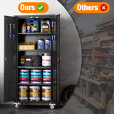 SUXXAN Metal Storage Cabinets with Wheels, 72" Steel Lockable Storage Cabinet with Adjustable Shelves Pegboards and Hooks for Office School Garage Warehouse Utility Room, Assembly Require, Black SUXXAN