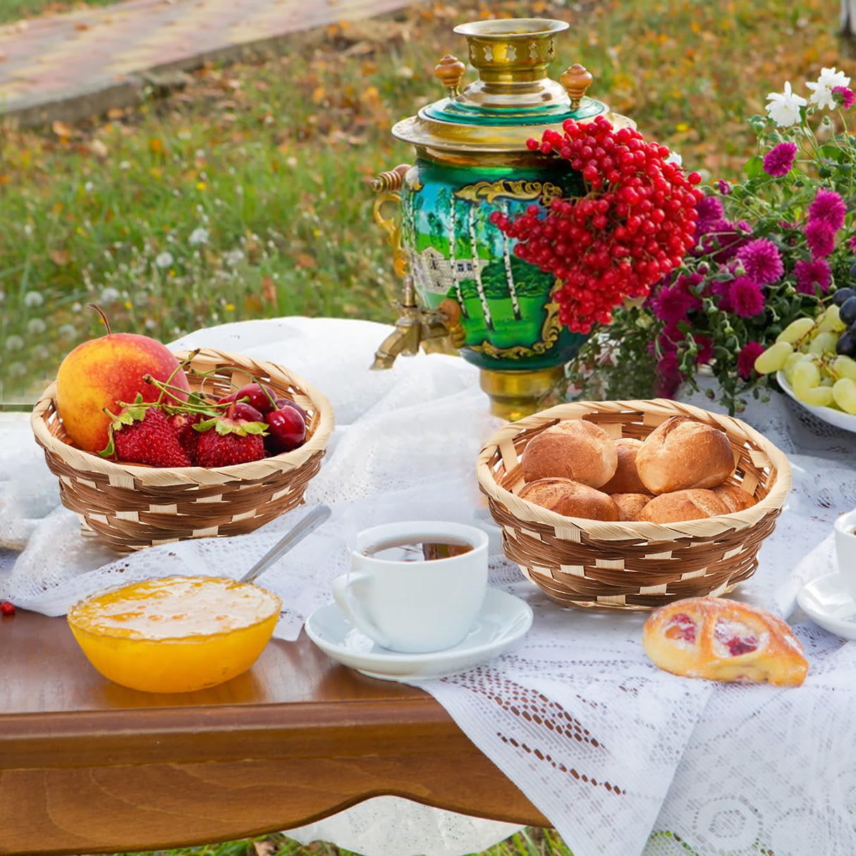 Nicunom 12 Pack Round Gift Baskets, Bamboo Small Bread & Fruit Baskets, 7" Woven Bread Roll Baskets, Food Serving Baskets, Food Storage Basket for Kitchen Restaurant Display Decor Nicunom