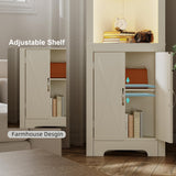 ChooChoo Farmhouse Corner Storage Cabinet with LED Lights, 5-Tier Corner Bookshelf Stand with Barn Doors, 66.9" Gothic Corner Display Cabinet with Adjustable Shelf for Living Room, Farmhouse White ChooChoo