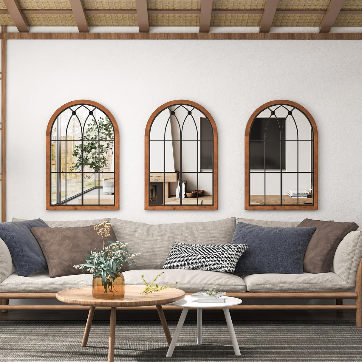 Tangkula Arched Window Mirror, Farmhouse Window Frame Decor Wall Mounted Mirror, 24" x 36" Wall Mirror Windowpane Decoration for Living Room, Bedroom, Entryway, Bathroom Tangkula