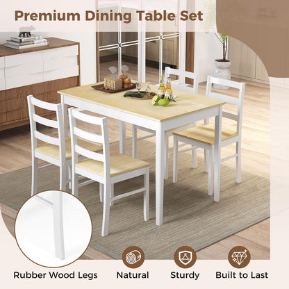 COSTWAY Dining Table Set for 4, Wood Kitchen Table Chairs Set with Rubber Wood Legs, Space-Saving Design, Modern 5-Piece Dinette Set for Small Place, Kitchen, Dining Room, Restaurant (Natural - WoodArtSupply