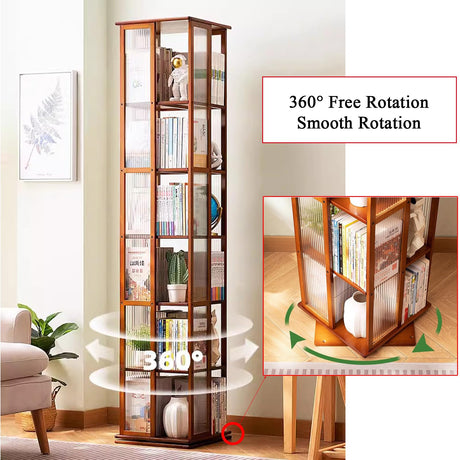 Bamboo 360° Rotating Bookshelf - 6-Tier Corner Storage Rack in Original Wood Color WoodArtSupply