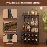 Nuovoware 3-Tier Liquor Cabinet with Wine Rack, Freestanding Liquor Stand with 8-Bottle for Mini Bar, Versatile Wine Rack Freestanding Floor with Tabletop and 8 Glass Holders, Black+Retro Brown Nuovoware