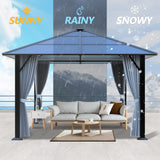 GARTOO 10'x10' Hardtop Gazebo, Outdoor Gazebo with Translucent Roof, Polycarbonate Top Metal Frame Garden Tent with Breathable Mesh and Privacy Curtains for Patio Lawn Garden Backyard, Gray GARTOO