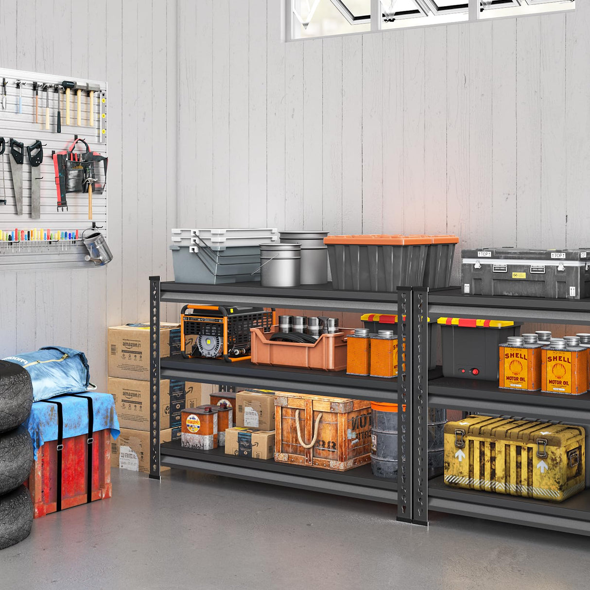 Huhaneon Garage Shelves Heavy Duty - 48''W 1,500Lbs Metal Adjustable Storage Shelving Rack Units for Warehouse Basement 48" W x 16" D x 36" H 3 Tier Black Huhaneon