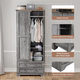 Brafab Armoire Wardrobe Closet with 2 Modern Doors, 71" Tall Freestanding Closet Wardrobe Cabinet with Drawers and Hanging Rail, Wooden Storage Cabinet with Shelve for Bedroom, Kids' Room, Grey Brafab