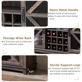 OKD Farmhouse Coffee Bar Cabinet with LED Lights, 55" Sideboard Buffet Table w/Sliding Barn Door & Wine and Glass Rack, Home Liquor Bar w/Storage Shelves for Dining Room,Dark Rustic Oak OKD