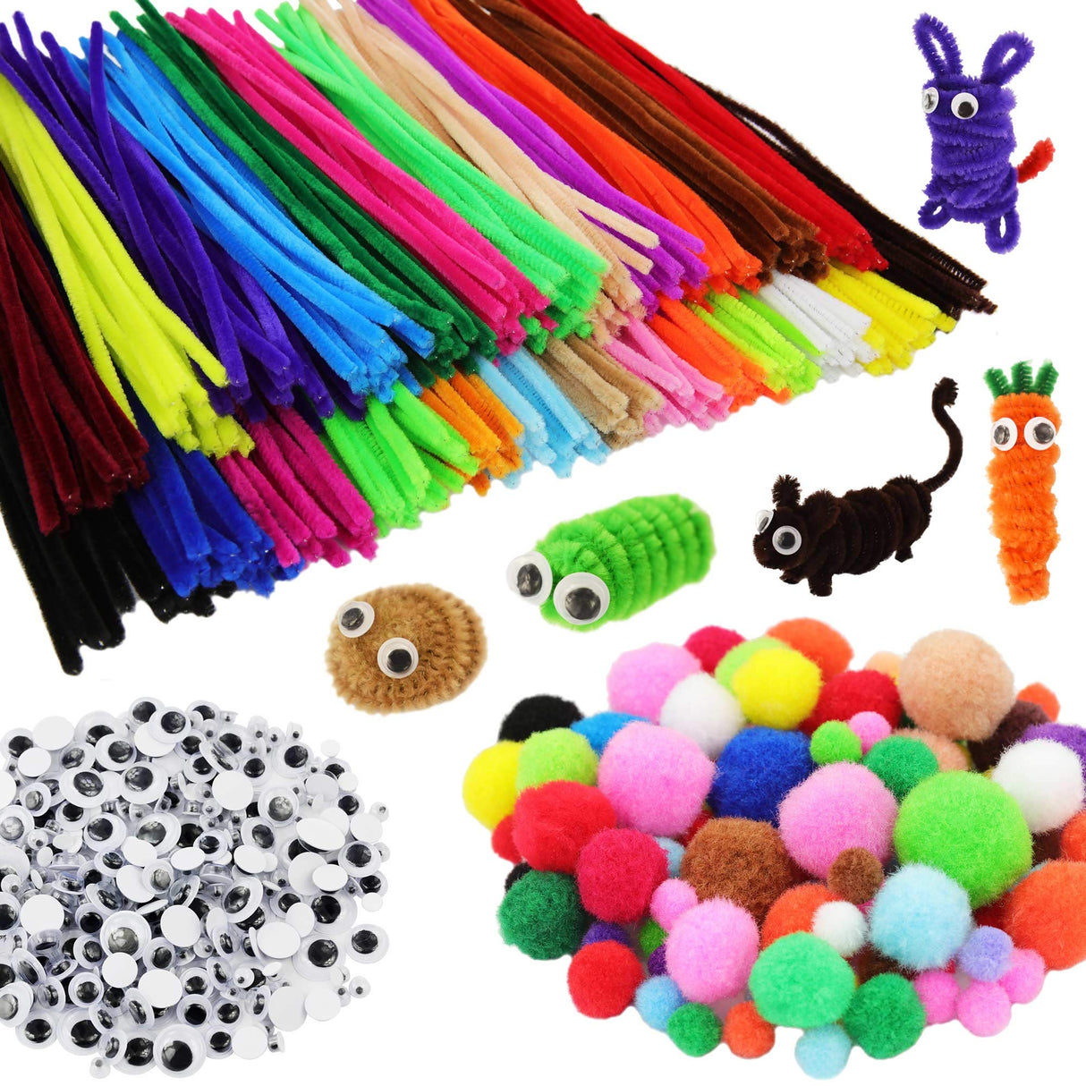 862 Pieces Kids Art & Craft Supplies Set DIY Activities & Parties Pipe Cleaners Craft Set 200 Pcs Pipe Cleaners 454 Pcs Pom Poms 208 Pcs Wiggle Eyes Self Adhesive1 PenVinoo