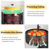 Fruit and Vegetable Basket Bowls for Kitchen with Metal Top Lid, SNTD 5 Tier Rotating Storage Rack Cart for Potato Onion Bread Banana, Wire Basket Organizer on Wheels, Large, Black SNTD