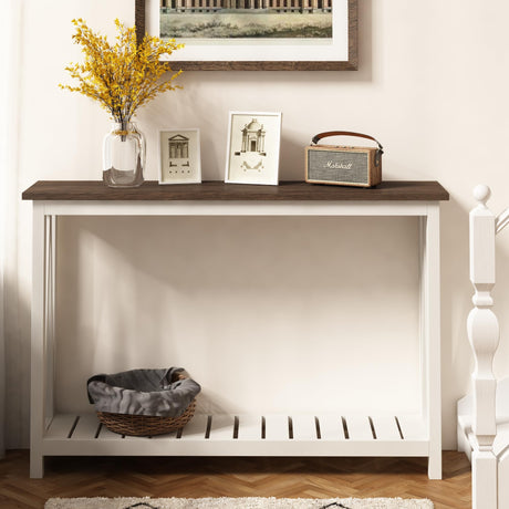 ChooChoo Farmhouse Console Table, Rustic Vintage Narrow Sofa Table for Entryway, Living Room, Hallway, 47 White ChooChoo
