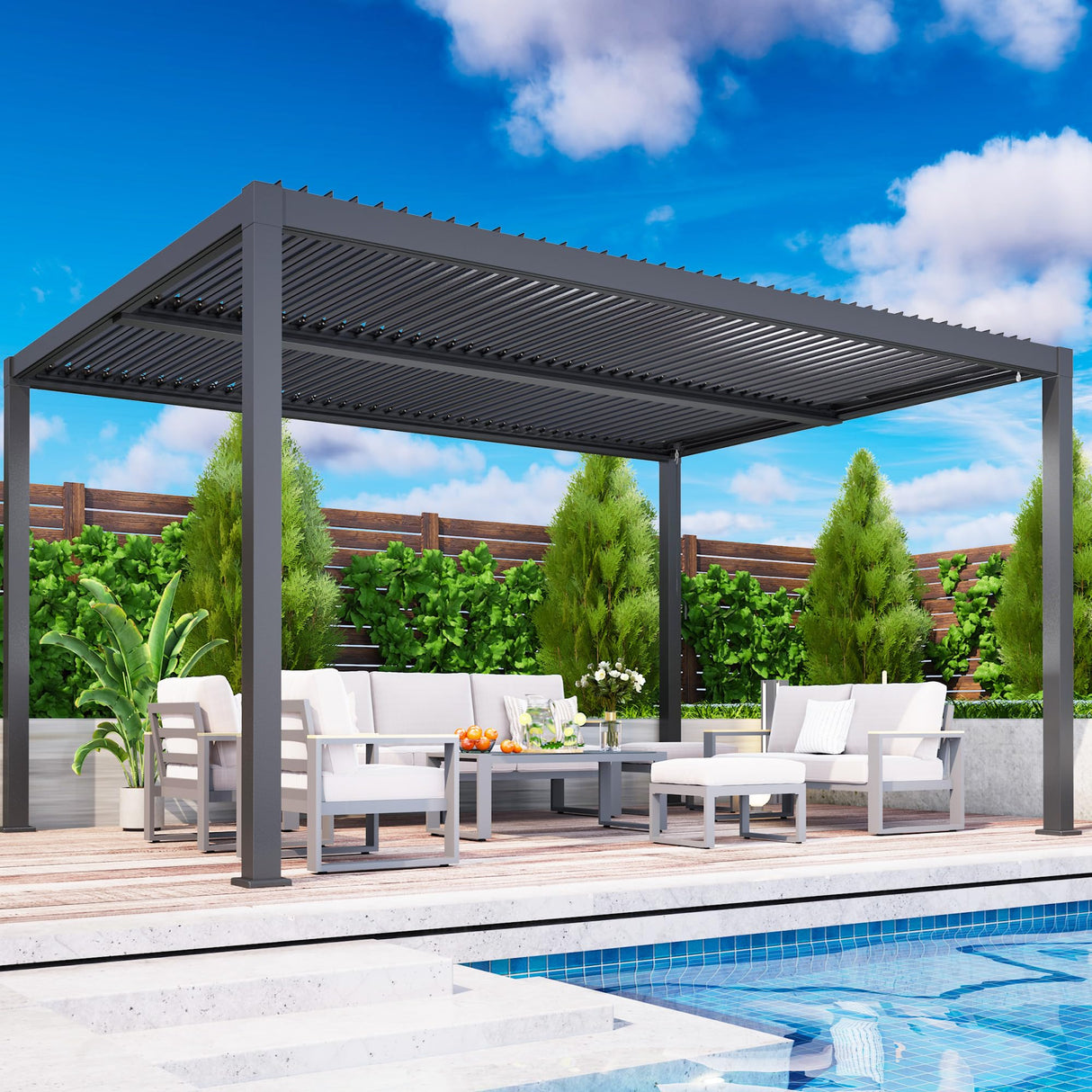 RoyalCraft Adjustable Louvered, Heavy-Duty Aluminum Outdoor Pergola, Metal Hardtop Pergola with Adjustable Roof for Patio, Deck, Garden, Yard (Black, 12'x16') RoyalCraft