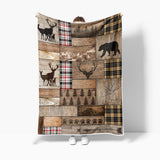 Torich Rustic Farmhouse Throw Blankets, Cabin Hunting Deer Bear Sports Cozy Warm Bed Couch Blanket, Country Wooden Hunting Camping Forest White Fleece Flannel Throws to Decorate The Room and Bedroom Torich
