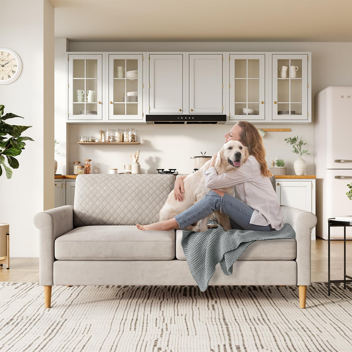 Vesgantti 65" Beige Loveseat, Comfy Mid-Century Modern 2-Seat Sofa, No-Tool Assembly Small Couch for Living Room & Bedroom Vesgantti