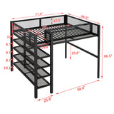 Bellemave Full Size Loft Bed with 4-Tier Shelves and Storage, Metal Loft Bed with Bookshelf, Full Size Loft Bed with Storage Stairs(with Bookshelf, Black) Bellemave