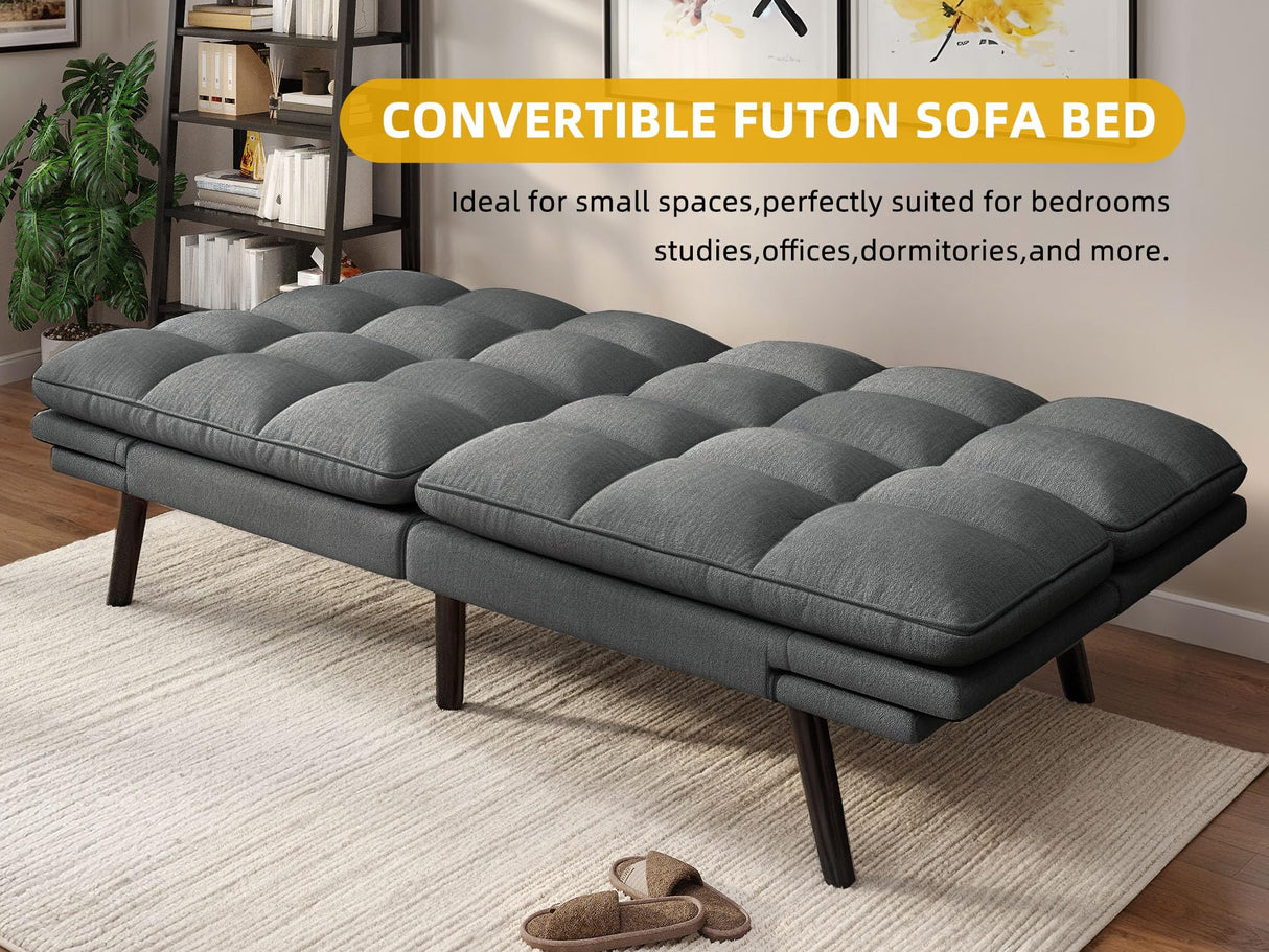 DWVO Multifunctional Futon Sofa Bed, Convertible Sleeper Sofa, 70" Folding Futon Set for Living Room Home Office Aprtment, Modern Folding Couch with Adjustable Backrest & Armrests, Grey DWVO