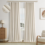 Jowels Natural Linen Blackout Curtains 108 Inch Length 2 Panels Set for Living Room Bedroom, Pinch Pleated Thermal Insulated 100% Black Out Curtains with Hooks, Room Darkening Back Tab Drapes Beige Jowels