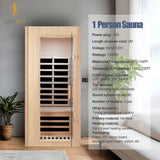 Far Infrared Sauna 1 Person Infrared Sauna Room Canadian Hemlock Wooden Sauna for Home, 1300W Low-EMF Indoor Saunas with Control Panel, Bluetooth Speakers, LED Reading Lamp, Tempered Glass Door SALUSHEAT