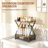 2 Tier Bathroom Counter Organizer with Drawer, Wood Vanity Bathroom Organizers and Storage for Perfume Skincare, Rustic Organizer Countertop Shelf for Bath Vanity Bedroom Kitchen Storage (Brown) Orapoke