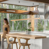 YISDESIGN 59" Natural Wood LED Linear Pendant Light Fixture 40W Led Dining Room Light Dimmable Hanging Light Fixture for Dining Room Kitchen Island Pool Table Lights Natural Wood Color YISDESIGN