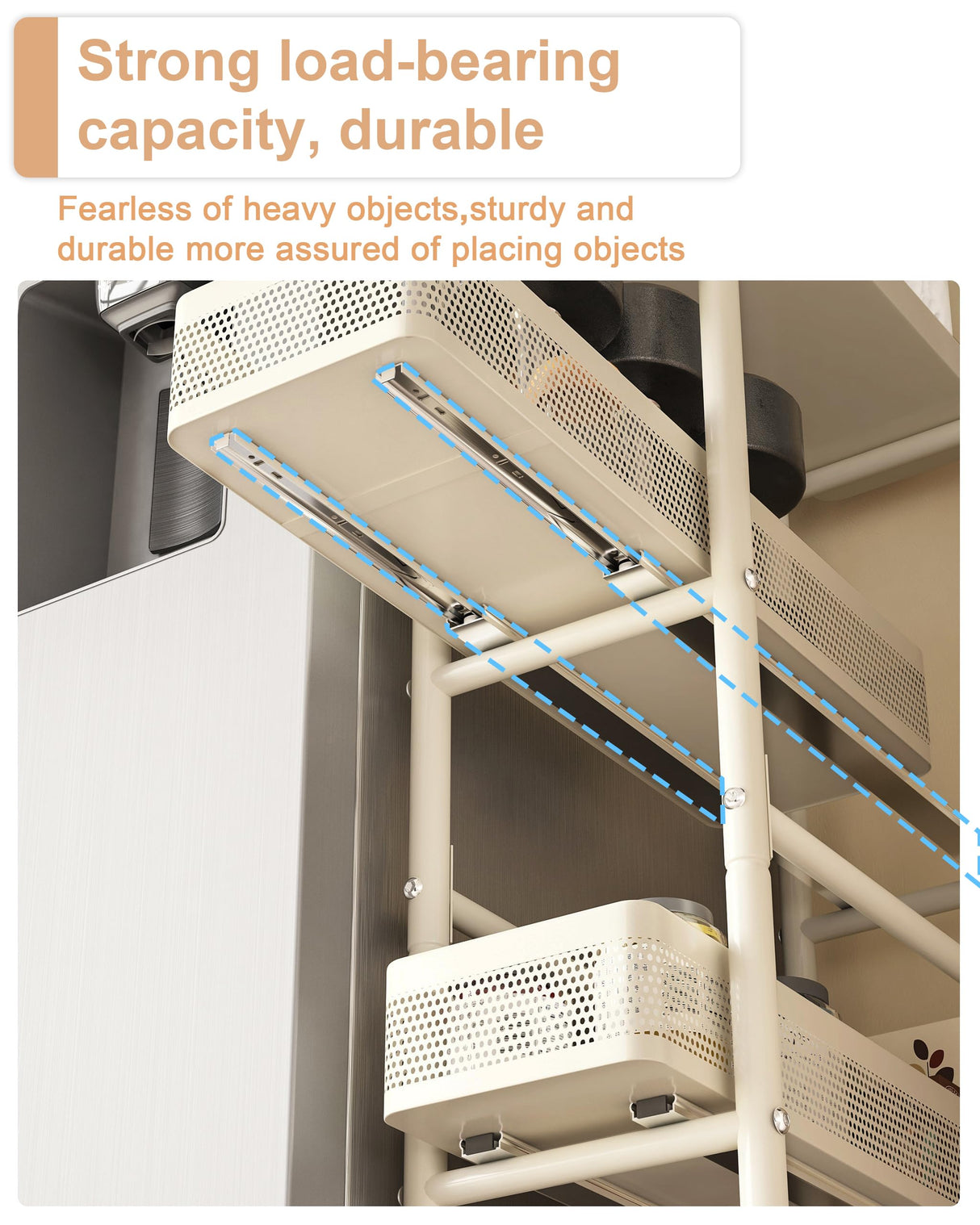 UMDONX Slim Storage Cart 4 Tier with Pull Out Basket Bathroom Organizer Rolling cart, Rolling Utility Cart Slide Out Organizer for Kitchen, Bathroom, Laundry White UMDONX