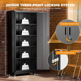 Greenvelly 73" Metal Garage Storage Cabinet with Wheels, Black Lockable Metal Cabinet with 2 Doors and 4 Adjustable Shelves, Rolling Steel Tool Organization for Garage, Home, Office, School Greenvelly