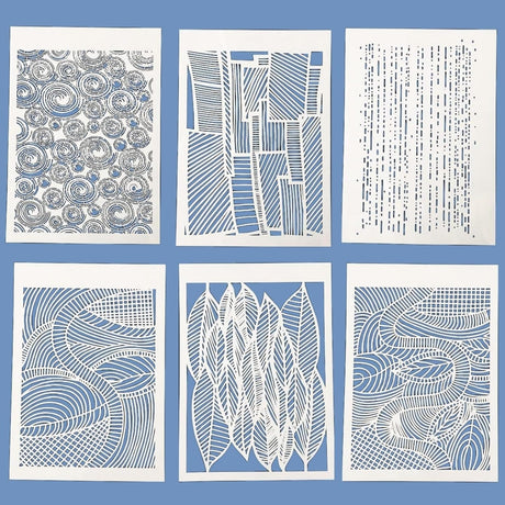 TIAMECH 6 Pieces Abstract Geometry Texture Stencils for Painting Reusable Hollow Leaves Lines Layering Stencil DIY Scrapbook Coloring Decorative A4 Size Templates TIAMECH