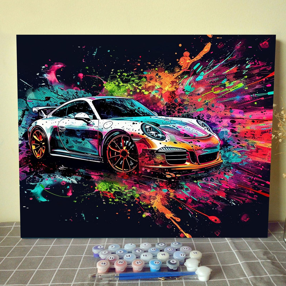 Aihonmin Racing Car Paint by Numbers Kits for Adults Beginners,Car Lovers Digital Oil Painting Kits on Canvas Painting Graffiti Car Set DIY Gift Suitable for Home Wall Decor Frameless 16''W x 20''H Aihonmin