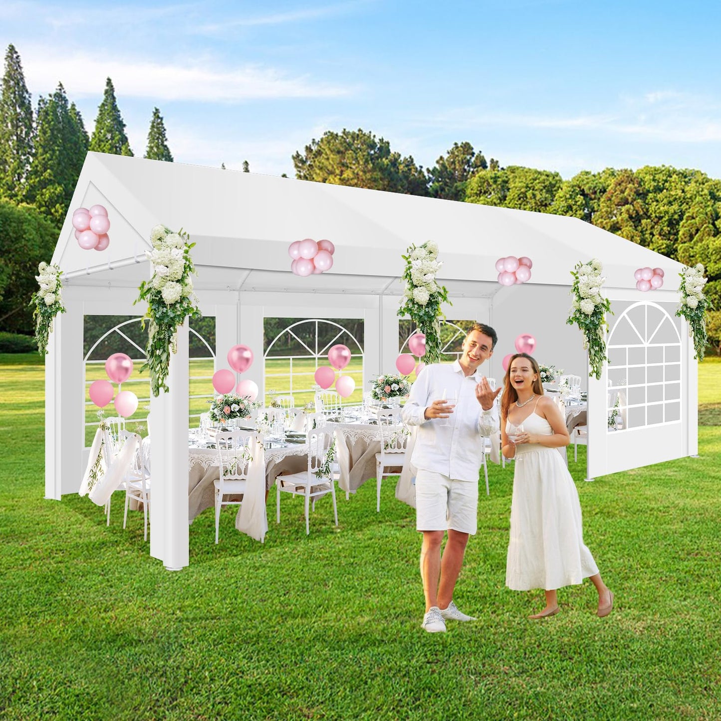 COBIZI 10x20ft Party Tent Heavy Duty, Wedding Tent, Event Tent for Parties, Carpas para Fiestas with 4 Removable Sidewalls, 10x20 Tent with Built-in Sandbag, UV50+, Waterproof, Carport, White - WoodArtSupply