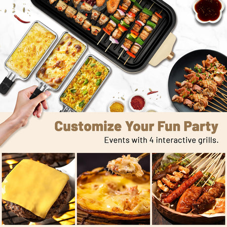 Pukomc Electric Indoor Grill,2 in 1 Indoor Grills for Kitchen with Grill Net & Non-Stick Cooking Removable Plate, Temperature Control, Dishwasher Safe, 1500W Smokeless Grill Pukomc