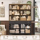 HOSTACK 69" Tall Book Shelf and Bookcase, Wooden Bookcase with Doors, Large Bookshelf with Drawers, Farmhouse Book Case with Storage Cabinet, Bookshelves with Display Shelves for Home Office, Black HOSTACK