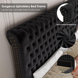 King Size Bed Frame 55" Tall Headboard with Gorgeous Button Tufted and Nail, Velvet Fabric Upholstered Bed Frame includes 4 Under-bed Storage Drawers, Wooden Slats, Noise-Free, Easy Assembly, Black Keyluv