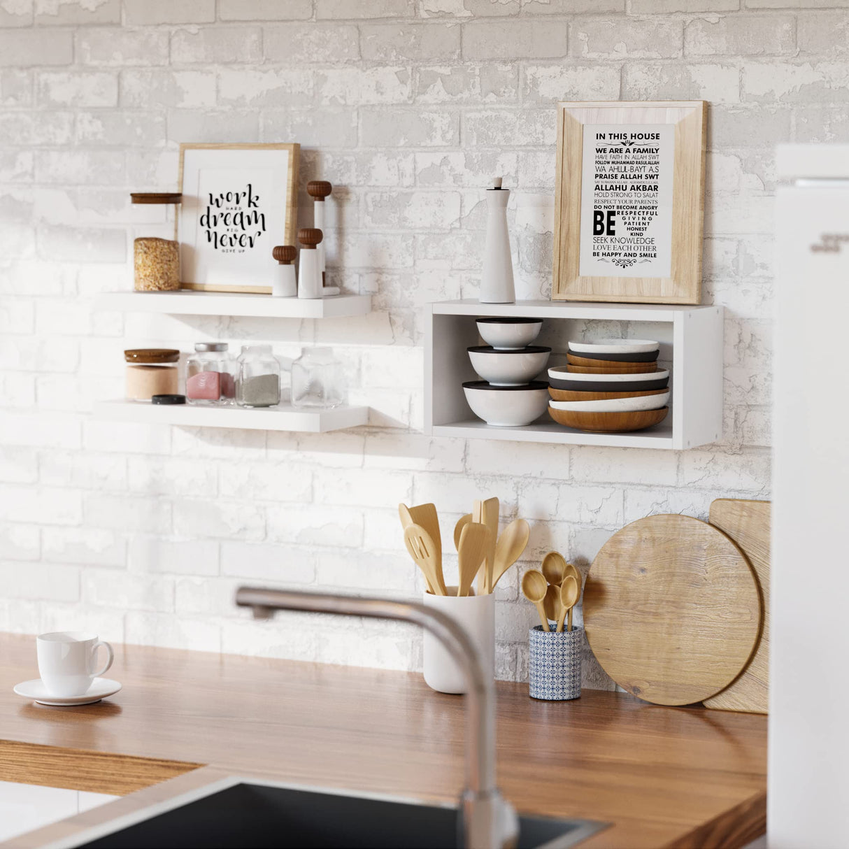 RICHER HOUSE White Floating Shelves Set of 3, Modern Bathroom Shelves Wall Mounted Shelves for Wall Decor, Over Toilet White Wall Shelves for Bathroom Bedroom, Living Room, Kitchen RICHER HOUSE