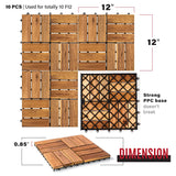 Solid Wood Interlocking Flooring Tiles (Pack of 10, 12" x 12"). Solid Wood Acacia Deck Tiles Interlocking Outdoor, Patio Tiles Outdoor Interlocking Waterproof All Weather 12" x 12" RAKYTO