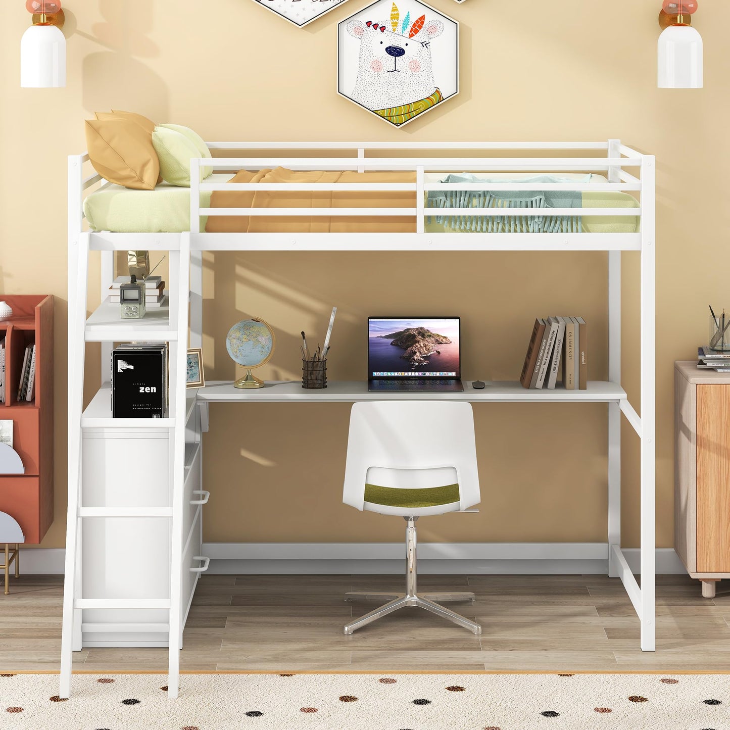 Bellemave Twin Loft Bed with Desk and Storage Drawers in White, Perfect for Kids and Teens - WoodArtSupply