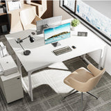 Huuger Computer Desk, 63 Inch Office Desk, Gaming Desk with Storage, Writing Desk Work Desk for Home Office, Study, Modern Simple Desk, Large Legroom, Metal Frame, White Huuger