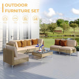 Grand patio 7-Piece Wicker Patio Furniture Set, All-Weather Boho Outdoor Conversation Set Sectional Sofa with Water Resistant Beige Thick Cushions and Coffee Table Grand patio