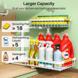 Under Sink Organizer, 2 Packs 2 Tier Under Sink Organizers and Storage, Slide out Pull out Cabinet Organizer Shelf, Metal Sliding Drawer for Kitchen Bathroom Pantry Closet Rack(White) Kitstorack