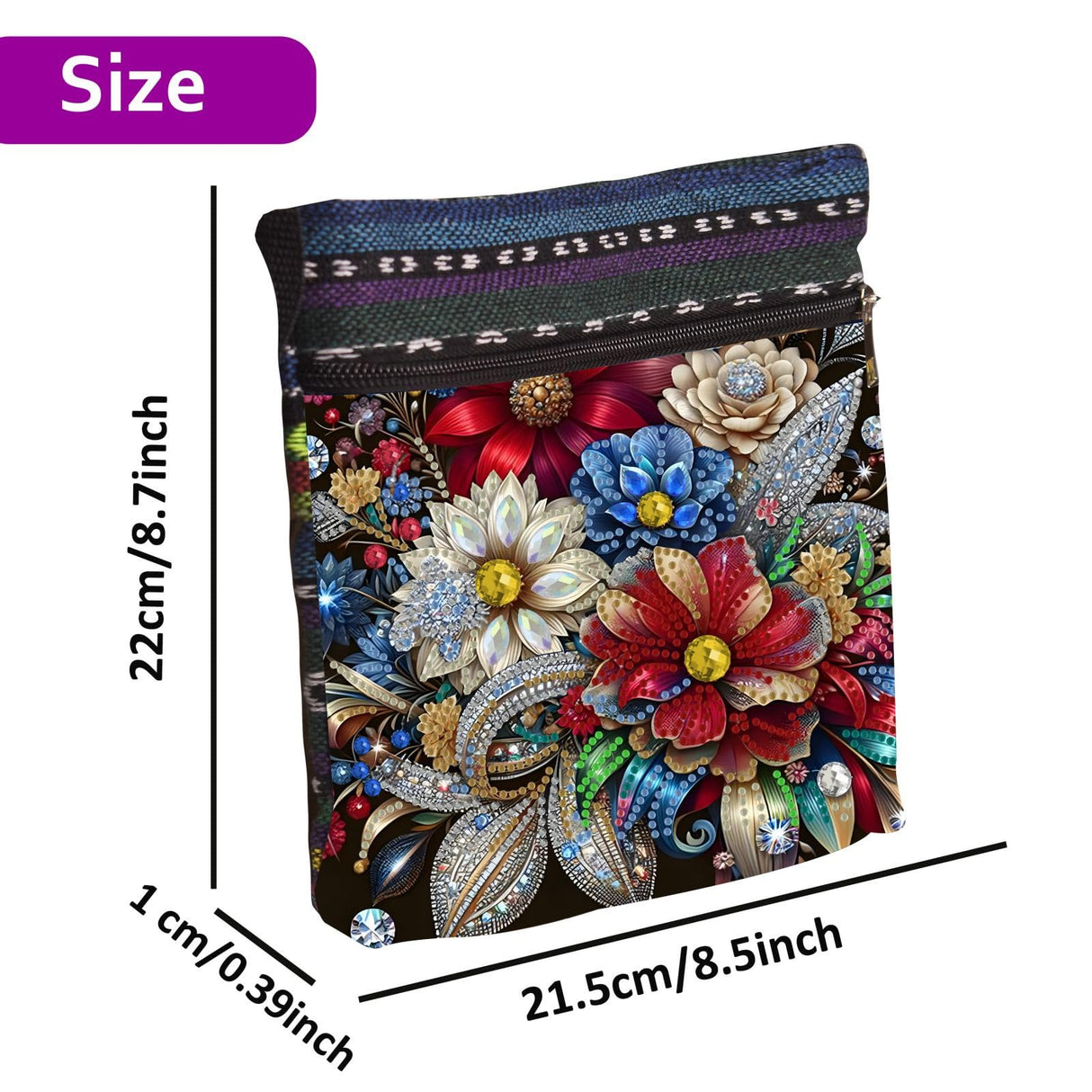 5D DIY Diamond Art Painting Crossbody Bag for Women, Shoulder Bag with Zipper Adjustable Shoulder Strap for Shopping-#10-Flower Generic