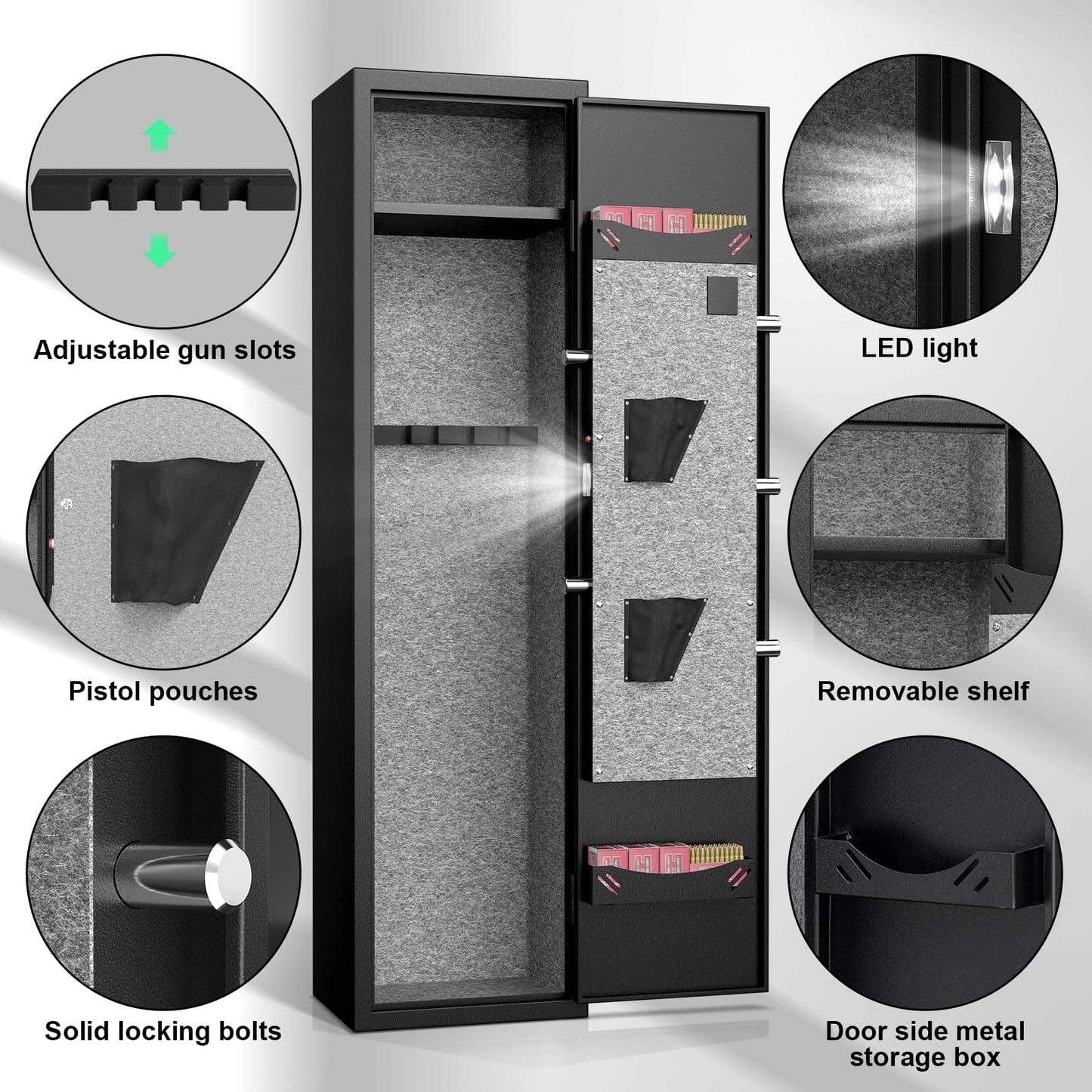 【𝟐𝟎𝟐5 𝐍𝐄𝐖】 2 Rifle Gun Safe, Digital Keypad Large Long Gun Safe for Home Rifle and Shotguns, Quick Access Gun Cabinets with LED Light, Gun Safe with Adjustable Gun Rack and Removable Shelf